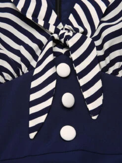 Navy Blue 1950s Striped Patchwork Dress -Retro Pulse Shop SCH000659 4
