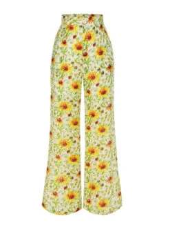 Yellow 1950s Sunflower Jacquard Pants -Retro Pulse Shop SCH000693 1