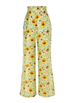 Yellow 1950s Sunflower Jacquard Pants -Retro Pulse Shop SCH000693 2