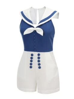 Blue 1950s Patchwork Halter Navy Romper -Retro Pulse Shop SCH000701 3