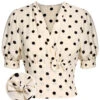 Beige 1940s Dots Bowknot V-Neck Blouse -Retro Pulse Shop SCH000710 01