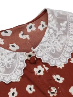 Red 1960s Floral Puff Sleeve Flared Dress -Retro Pulse Shop SCH000715 4 compressed