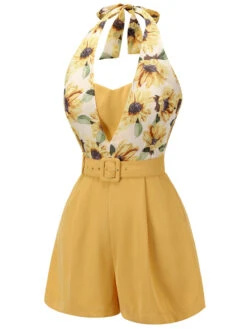 Yellow 1950s Sunflower Halter Romper -Retro Pulse Shop SCH000733 2