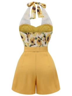 Yellow 1950s Sunflower Halter Romper -Retro Pulse Shop SCH000733 3