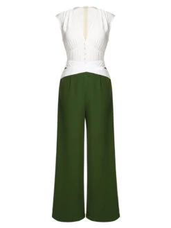 White & Dark Green 1930s Back Bow Jumpsuit -Retro Pulse Shop SCH000762 1