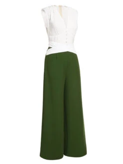 White & Dark Green 1930s Back Bow Jumpsuit -Retro Pulse Shop SCH000762 2