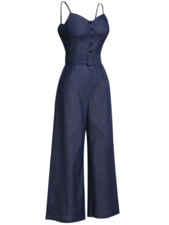 Navy Blue 1930s Cowboy Solid Strap Jumpsuit 13 Navy Blue 1930s Cowboy Solid Strap Jumpsuit -Retro Pulse Shop SCH000769 3