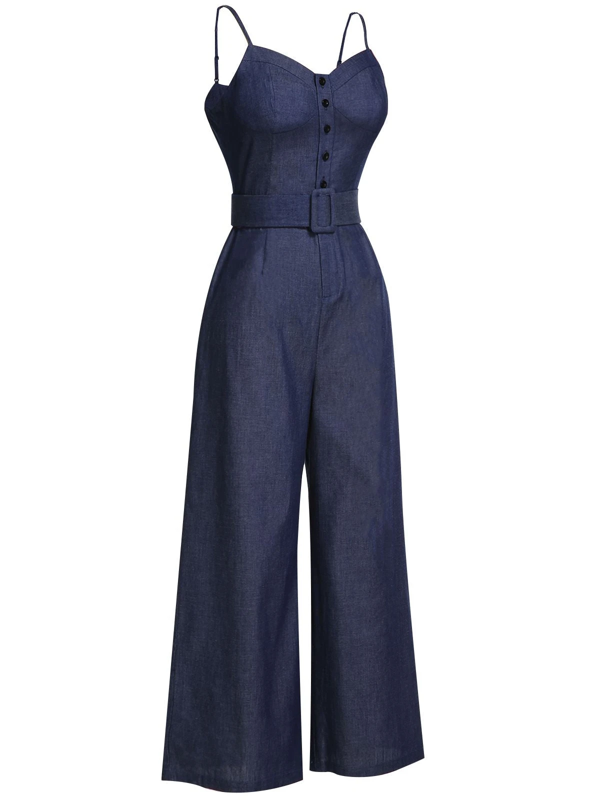 Navy Blue 1930s Cowboy Solid Strap Jumpsuit 5 Navy Blue 1930s Cowboy Solid Strap Jumpsuit - Image 3