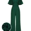 Green 1930s Solid V-Neck Jumpsuit -Retro Pulse Shop SCH000785 01