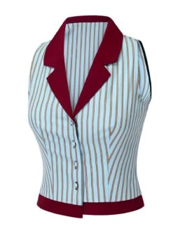 Blue 1950s Stripes Patchwork Sleeveless Blouse -Retro Pulse Shop SCH000796 2 compressed