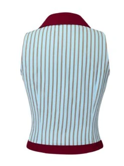 Blue 1950s Stripes Patchwork Sleeveless Blouse -Retro Pulse Shop SCH000796 3 compressed