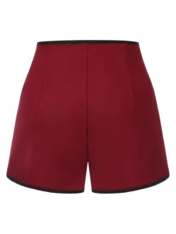 Red 1950s Elastic Waist Solid Shorts -Retro Pulse Shop SCH000798 3 compressed
