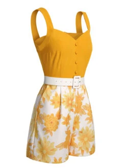 Yellow 1950s Spaghetti Strap Floral Romper -Retro Pulse Shop SCH000819 2