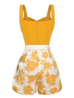 Yellow 1950s Spaghetti Strap Floral Romper -Retro Pulse Shop SCH000819 3