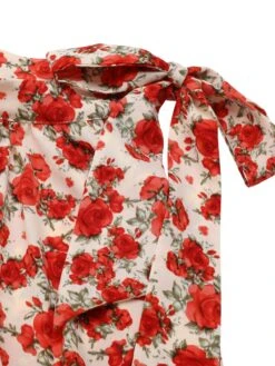 Deep Red 1950s Rose Lace Up Patchwork Romper -Retro Pulse Shop SCH000823 4