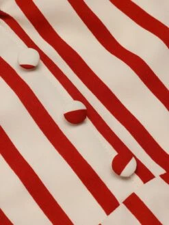 Red 1940s Lapel Vertical Stripes Dress -Retro Pulse Shop SCH000860 5