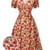 Red 1940s Rose V-Neck Swing Dress -Retro Pulse Shop SCH000861 01