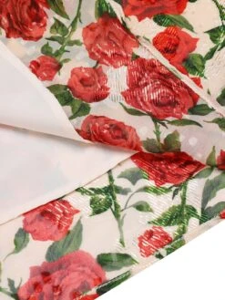 Red 1940s Rose V-Neck Swing Dress -Retro Pulse Shop SCH000861 5