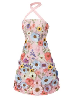 Pale Pink 1960s 3D Flower Mini Dress -Retro Pulse Shop SCH000870 2