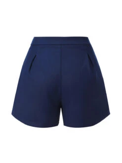 Navy Blue 1950s Solid Button Shorts -Retro Pulse Shop SCH000878 2