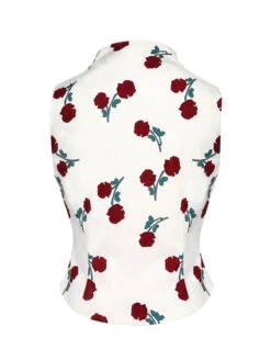 White 1950s Roses Vintage Sleeveless Top -Retro Pulse Shop SCH000905 2