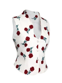 White 1950s Roses Vintage Sleeveless Top -Retro Pulse Shop SCH000905 3