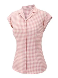 Pink 1950s Gingham Plaid Lapel Shirt -Retro Pulse Shop SCH000943 2 compressed