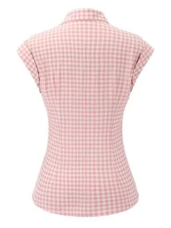 Pink 1950s Gingham Plaid Lapel Shirt -Retro Pulse Shop SCH000943 3 compressed