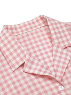Pink 1950s Gingham Plaid Lapel Shirt -Retro Pulse Shop SCH000943 4 compressed