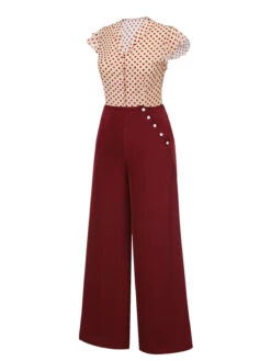 2PCS 1950s Red Polka Dot Blouse & Burgundy Pants -Retro Pulse Shop SCH001018 SCH001019 2