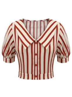 2PCS Orange Red 1950s Striped Blouse & Pleated Skirt 23 2PCS Orange Red 1950s Striped Blouse & Pleated Skirt -Retro Pulse Shop SCH001027top 1