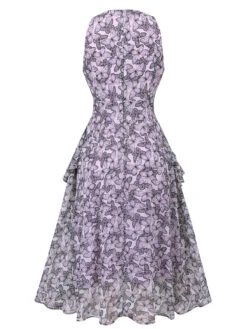 Purple 1930s Butterfly V-Neck Sleeveless Dress -Retro Pulse Shop SCH001058 3