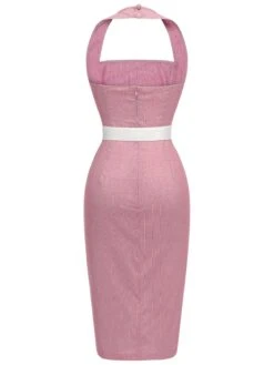 Pink 1960s Halter Stripes Belted Bodycon Dress -Retro Pulse Shop SCH001111 3 compressed