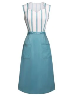 Blue 1950s Stripes Patchwork Pocketed Dress -Retro Pulse Shop SCH001112 1 compressed