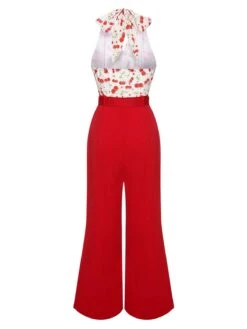 Red 1930s Cherry Belted Halter Jumpsuit -Retro Pulse Shop SCH001154 3 compressed