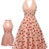 2PCS Pink 1950s Halter Strawberry Romper & Umbrella Skirt -Retro Pulse Shop SCH001183 01
