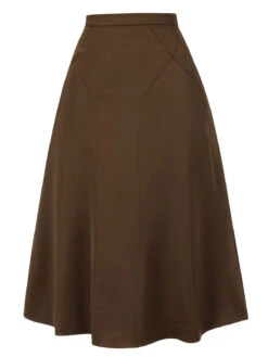 Coffee 1940s High Waist Solid Skirt -Retro Pulse Shop SCH001190 2 compressed