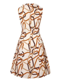 Yellow 1960s Stand Collar Printed Pleated Dress 14 Yellow 1960s Stand Collar Printed Pleated Dress -Retro Pulse Shop SCH001243 3