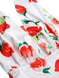 White 1950s Watercolor Rose Halter Dress -Retro Pulse Shop SCHL000010 4