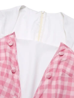 White & Pink 1950s Plaid Romper With Belt -Retro Pulse Shop SCHL000021 4