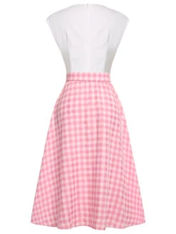 2PCS 1950s Pink Plaid Skirt & Romper With Belt -Retro Pulse Shop SCHL000021 SCHL000092 3