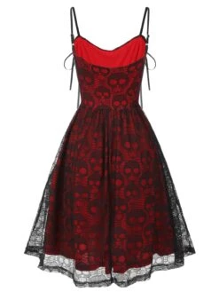 Black 1980s Skull Pattern Gothic Style Dress -Retro Pulse Shop SCHL000026 2 compressed 3