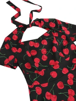 1950s Cherry Sweetheart Short Sleeve Lace Up Dress -Retro Pulse Shop SCHL000113 B 4