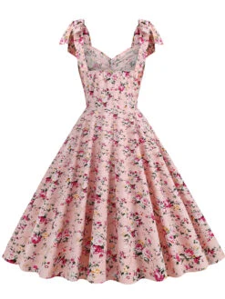1950s Floral Lace-Up Shoulder V-Neck Swing Dress 34 1950s Floral Lace-Up Shoulder V-Neck Swing Dress -Retro Pulse Shop SCHL000114 P 3