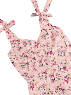 1950s Floral Lace-Up Shoulder V-Neck Swing Dress 35 1950s Floral Lace-Up Shoulder V-Neck Swing Dress -Retro Pulse Shop SCHL000114 P 4