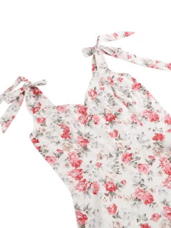 1950s Floral Lace-Up Shoulder V-Neck Swing Dress 40 1950s Floral Lace-Up Shoulder V-Neck Swing Dress -Retro Pulse Shop SCHL000114 W 4