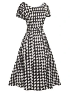 Black 1950s Houndstooth Short Sleeve Belted Dress -Retro Pulse Shop SCHL000128 2 compressed