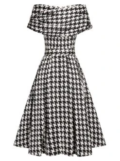 Black 1950s Houndstooth Short Sleeve Belted Dress -Retro Pulse Shop SCHL000128 3 compressed
