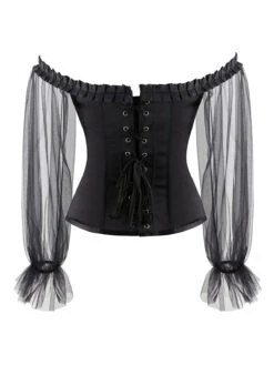 Black Steampunk Ruffle Off-Shoulder Corset -Retro Pulse Shop SCHL000140 3