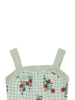 Green 1950s Plaid Floral Mesh Patchwork Dress -Retro Pulse Shop SCHL000155 3